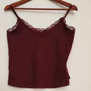 Superdry Burgundy Lace Cami Crop Top M/L 100%Cotton